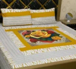 Yellow Cotton Patchwork Double Bed Bedsheet Set – 3 Pcs with 2 Pillow Covers