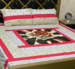 Pink Cotton Patchwork Double Bed Bedsheet Set – 3 Pcs with 2 Pillow Covers