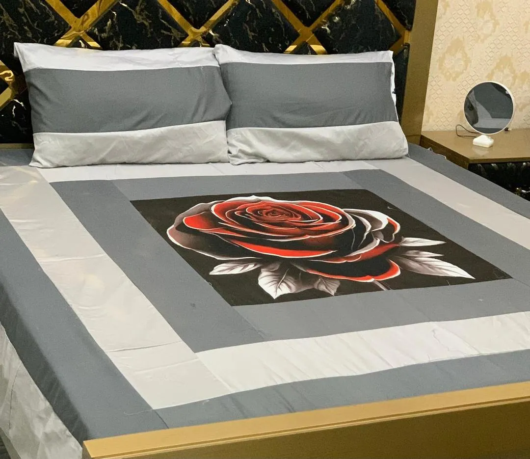 1769927016528 Grey Cotton Patchwork Double Bed Bedsheet Set – 3 Pcs with 2 Pillow Covers - Image 1