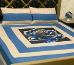 Blue Cotton Patchwork Double Bed Bedsheet Set – 3 Pcs with 2 Pillow Covers - Image 2