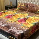 Crystal Cotton Printed Double Bed Bedsheet Set – 3 Pcs (1 Bedsheet + 2 Pillow Covers) | Soft & Durable Brown & yellow Color