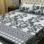 Crystal Cotton Printed Double Bed Bedsheet Set – 3 Pcs (1 Bedsheet + 2 Pillow Covers) | Soft & Durable Off White Color