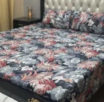 Crystal Cotton Printed Double Bed Bedsheet Set – 3 Pcs (1 Bedsheet + 2 Pillow Covers) | Soft & Durable Peach  Color