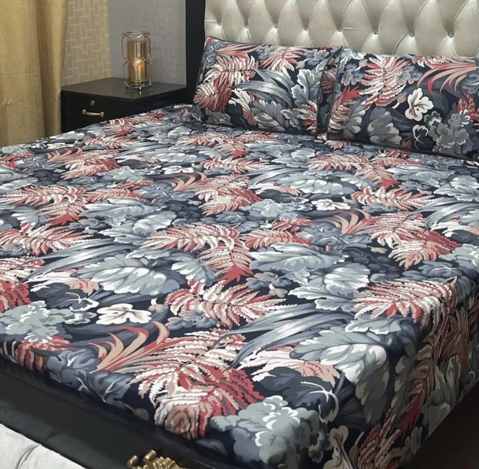 1772166465696 Crystal Cotton Printed Double Bed Bedsheet Set – 3 Pcs (1 Bedsheet + 2 Pillow Covers) | Soft & Durable Peach Color - Image 1