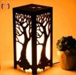 Elegant Dark Brown MDF Table Lamp with Warm Golden Light – Large Decorative Night Lamp - Image 4