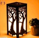 Elegant Dark Brown MDF Table Lamp with Warm Golden Light – Large Decorative Night Lamp - Image 2